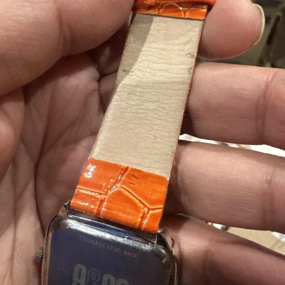 Working‎ 9&Co Ladies Quartz Watch 36mm Rectangle Silver Tone Orange Leather Band